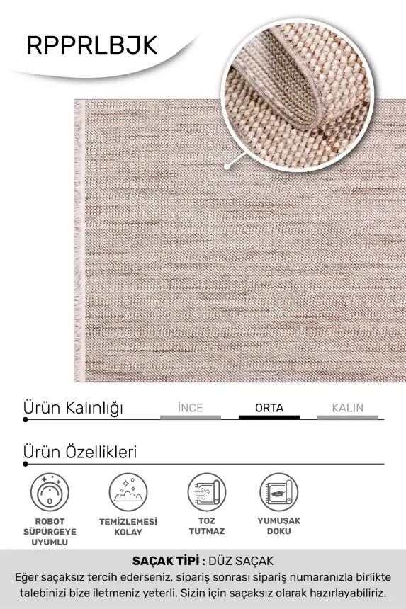 Zenit Bej Robot Süpürgeye Uyumlu Kolay Temizlenebilir Halı Salon, Oturma Odası ve Koridor Halısı RP 29 - 10