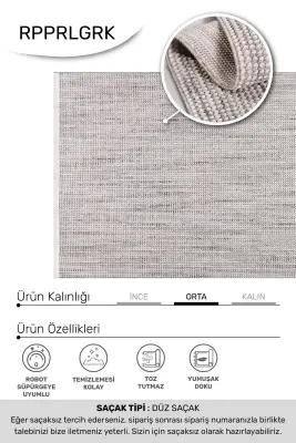 Zenit Gri Robot Süpürgeye Uyumlu Kolay Temizlenebilir Halı Salon, Oturma Odası ve Koridor Halısı RP 30 - 4