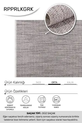 Zenit Koyu Gri Robot Süpürgeye Uyumlu Kolay Temizlenebilir Halı Salon, Oturma Odası ve Koridor Halısı RP 32 - 6